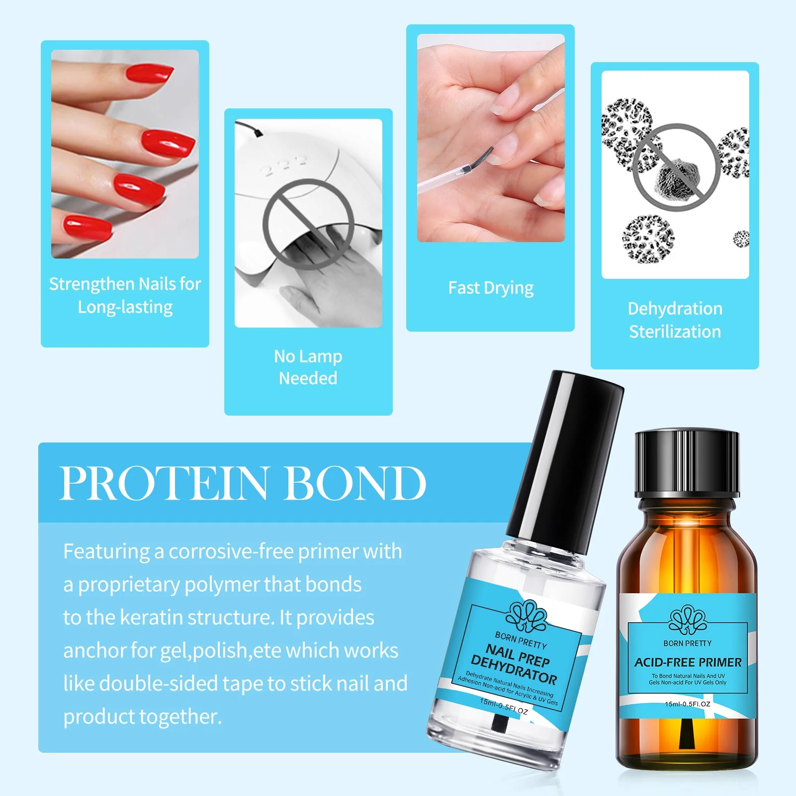 2 Bottles Set Nail Prep Dehydrator & Primer 15ml - Image 5